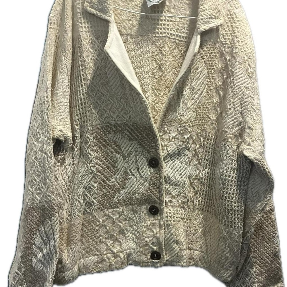 Women's Cream Mixed-Knit Button Cardigan Sweater